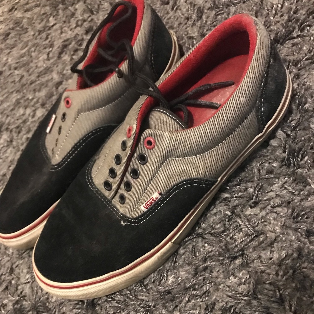 Black grey and red vans low